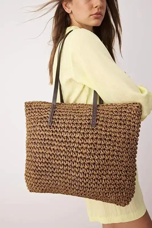 Woven Straw Large Shoulder Tote Bag - WOVCOR