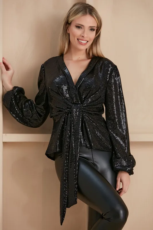 Glamorous Sequin Wrap Top - Belissh