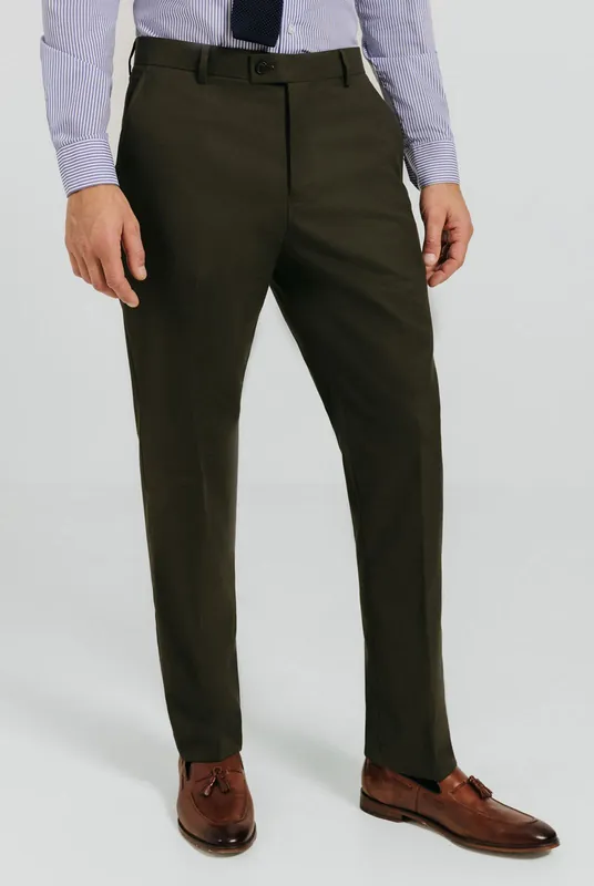 Dark Green Twill Suit Trousers - Dobell