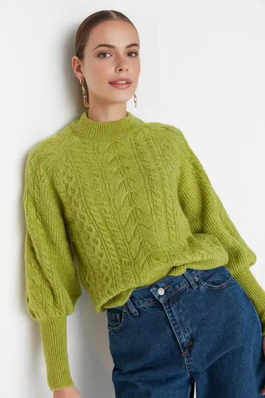 Textured Cable Knit Jumper With Puff Sleeves - WOVCOR
