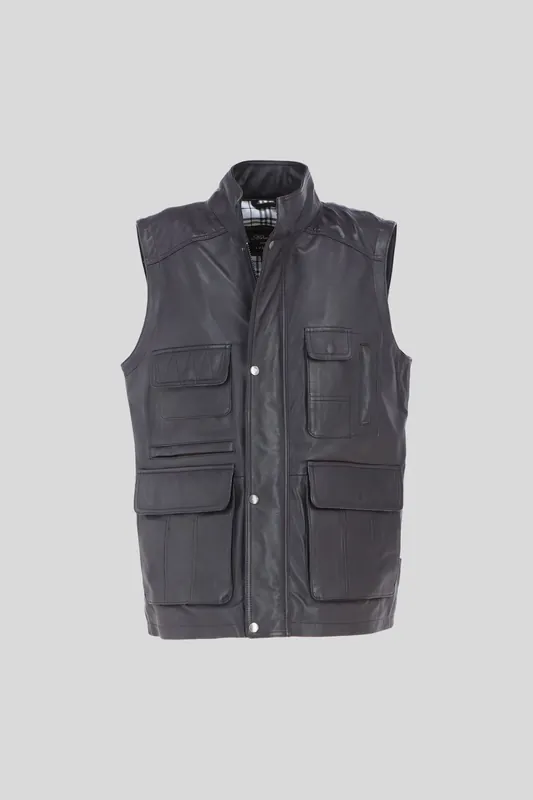 Enzo' Leather Utility Vest with Multiple Pockets - Ashwood Leather