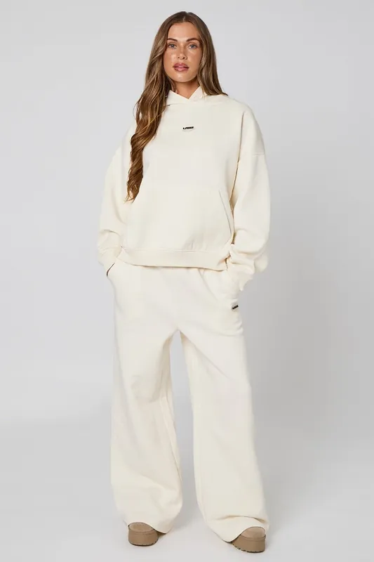CREAM RUBBER BRANDING WIDE LEG SWEAT JOGGER - Urban Bliss