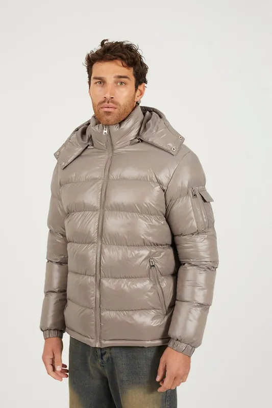 Hooded Padded Puffer Jacket with Detachable Hood - Brave Soul