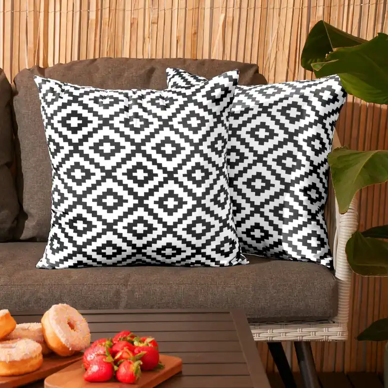 2 Pack Geometric Cushion Filled Water Resistant Outdoor Garden - OHS