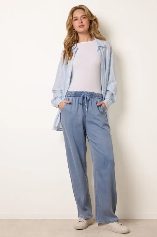 Blue Elasticated Waist Wide Leg Jeans - Blue Vanilla