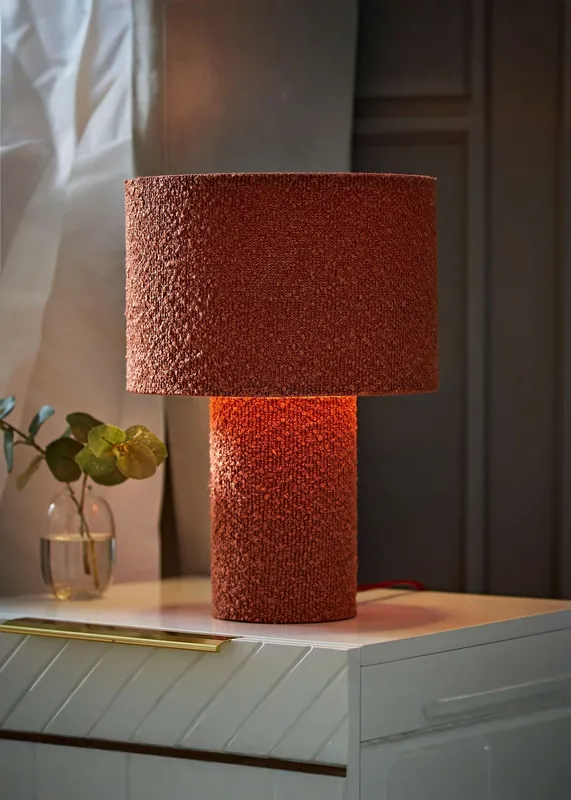 Ash Warm Rust Full Fabric Boucle Table Lamp - ValueLights