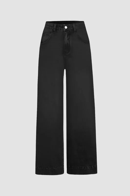 Washed Effect Wide Leg Denim Jeans - Hiccup