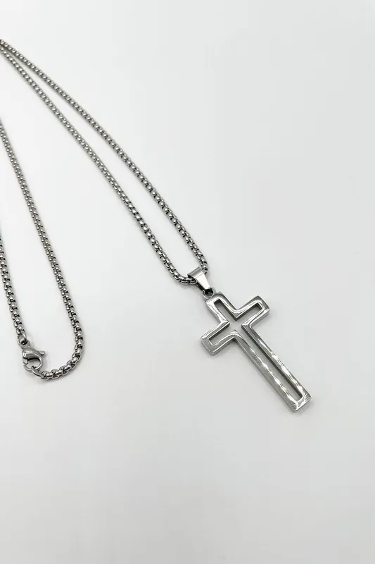 Hollow Cross Pendant Necklace - SVNX
