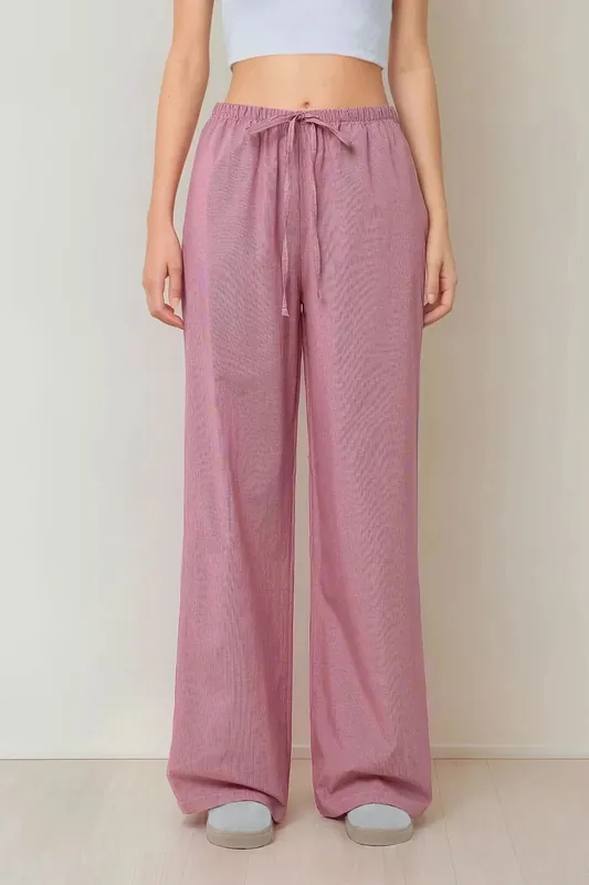 Wide Leg Plaid Cotton Pants - Hiccup