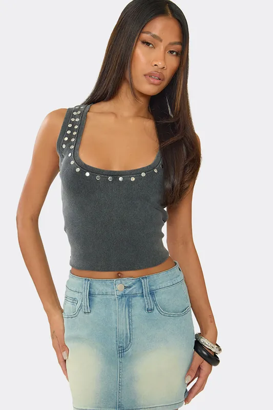 Sleeveless Scoop Neck Ribbed Vest - EGO