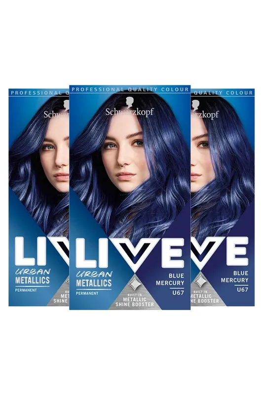 LIVE Blue Mercury 'Hair Dye' Urban Metallics U67 3 Pack - Schwarzkopf