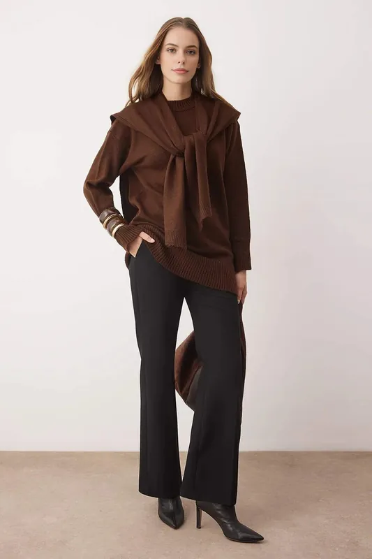 Knit Shawl Collar Detail Relaxed Fit Sweater - WOVCOR