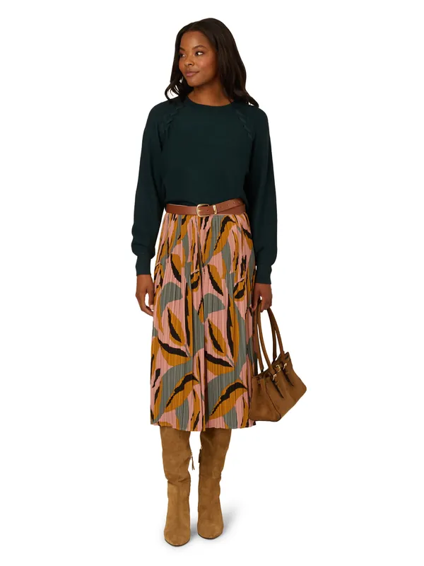 Pull On Pleated Midi Skirt With Elastic Waistband - Adrianna Papell