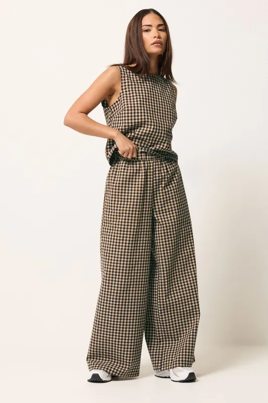 Petite Gingham Wide Leg Trousers - PixieGirl