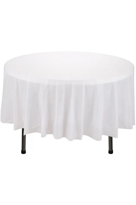 84" Round PVC Tablecloth, Disposable Plastic Table Cover - Neel Blue