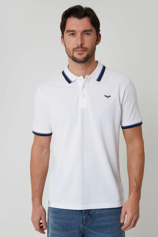 Herringbone Tipping Cotton Pique Polo Shirt - Threadbare
