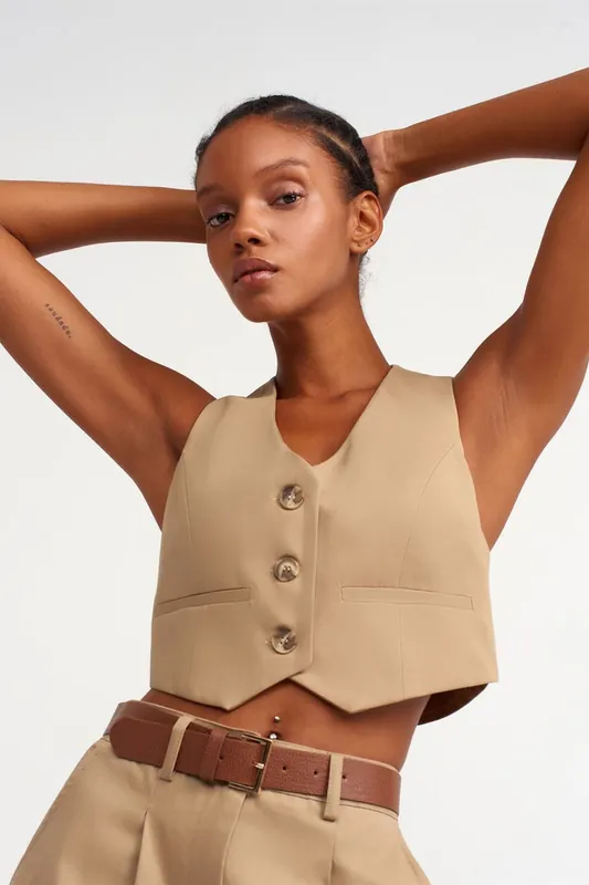 Cotton Poplin V-Neck Crop Blouse