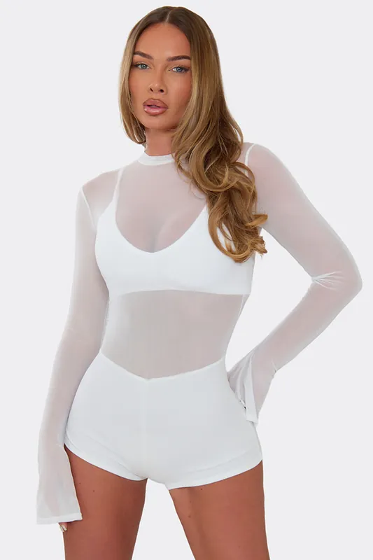 Long Sleeve High Neck Mesh Playsuit - EGO