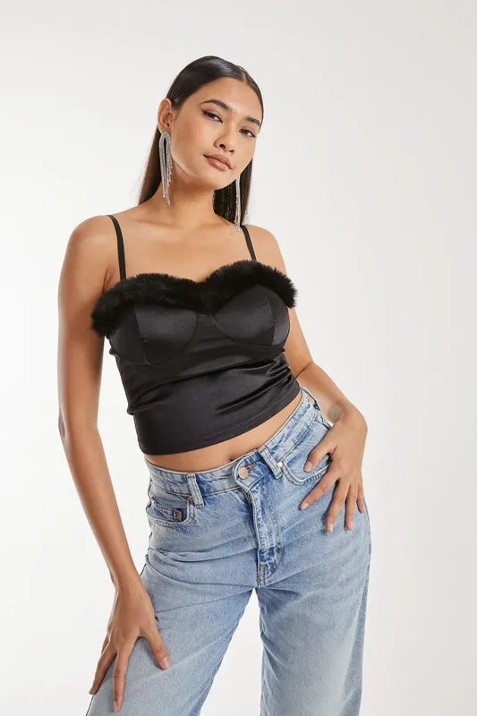 Fuzzy Trim Bralette - Pink Vanilla