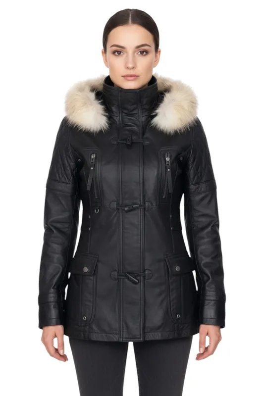 Lamb Leather Quilted Parka Fur Hood Jacket- Duchess