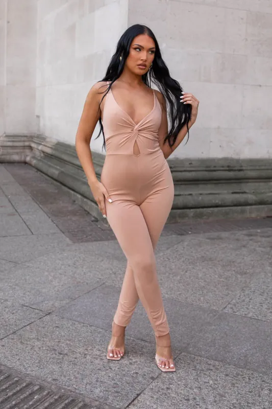Knot Detail Cut Out Strappy Bodycon Jumpsuit - Femme Luxe