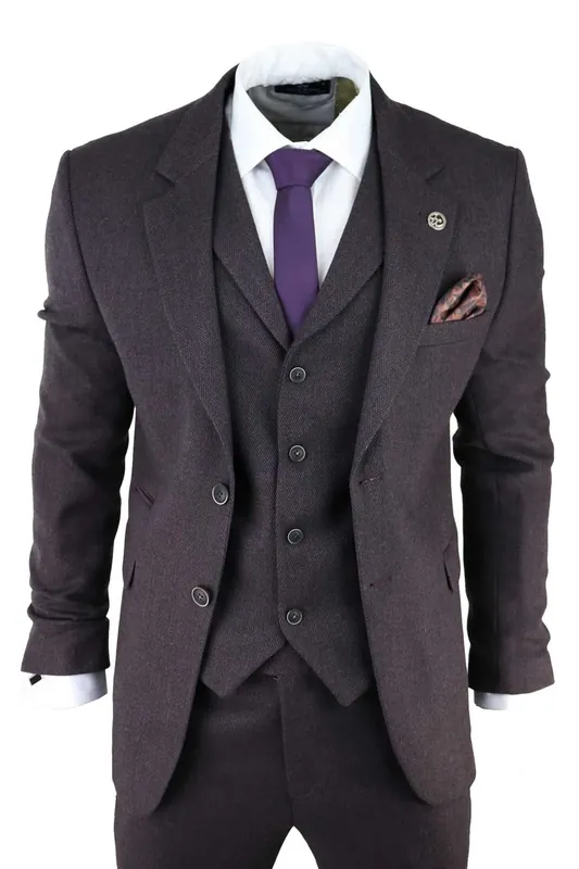 3 Piece Tweed Herringbone Suit Peaky Blinders Classic Tailored - Infinity Leather