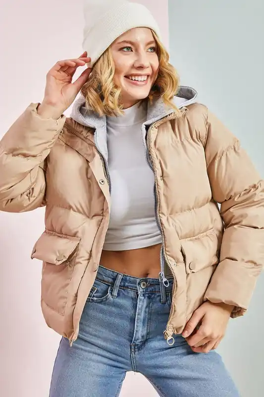 Short Hooded Puffer Down Coat - Bianco Lucci