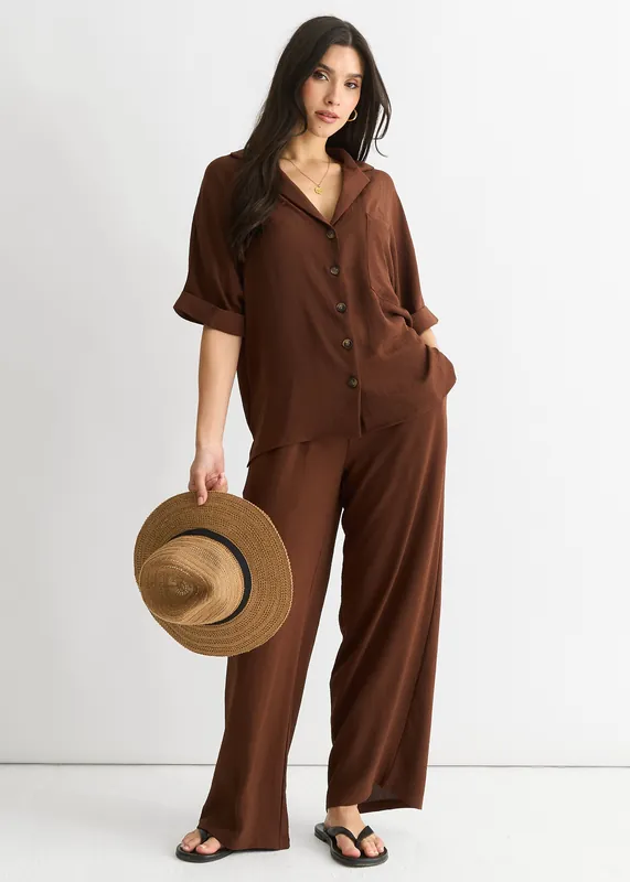 Brown Air Flow Oversized Shirt Top - Gini London