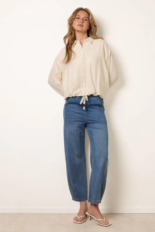 Light Blue Drawstring Seam Detail Wide Leg Jeans - Blue Vanilla