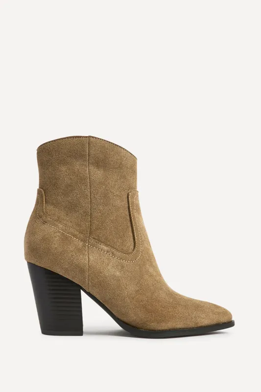 Canyon Sand Suede Leather Western Ankle Boots - Linzi