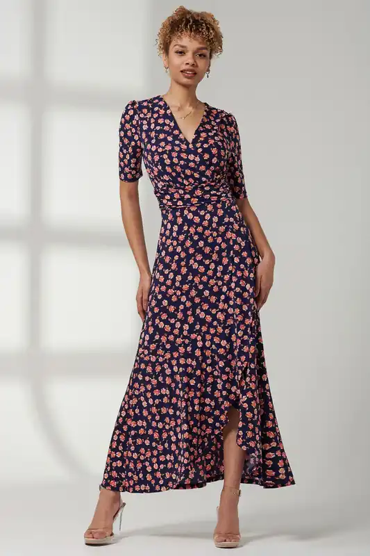 Print Viscose Frill Hem Maxi Dress - Jolie Moi