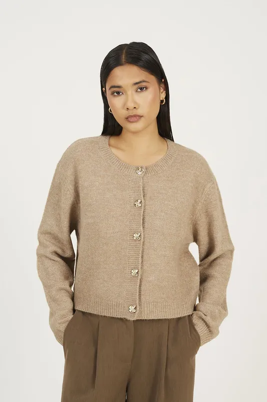 Round Neck Jersey Knit Cardigan - Brave Soul