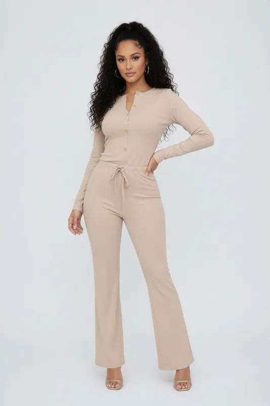 Long Sleeve Button Top and Wide Leg Trouser Co-Ord Set