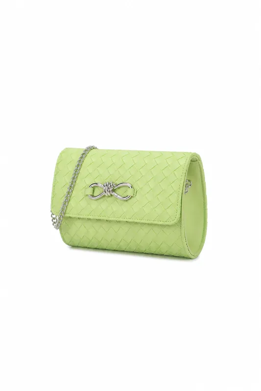 Woven Flap Small Clutch Crossbody Bag with Knot Detail - Kitise