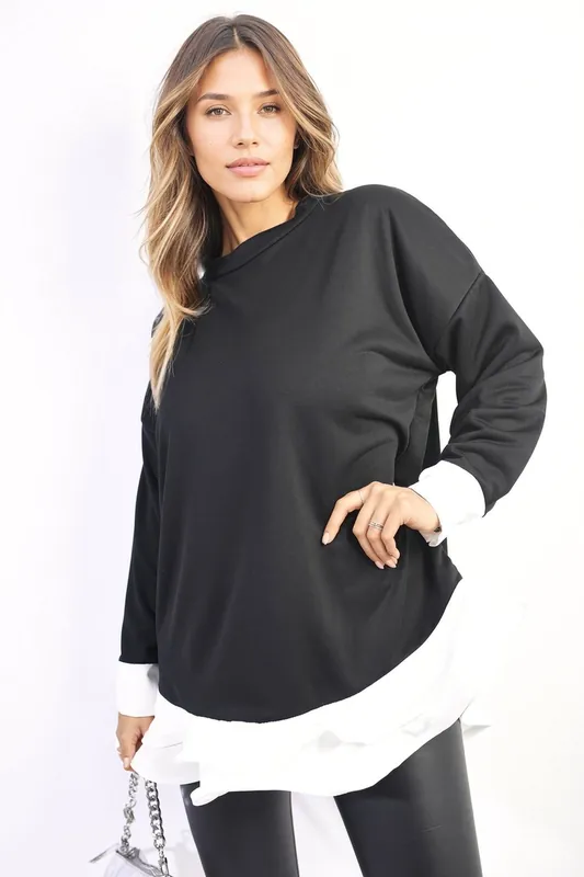 Fiona Contrast Ruffled Hem Top - IKRUSH