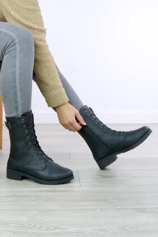 Lace Up Military Combat Ankle Biker Boots - AJVANI