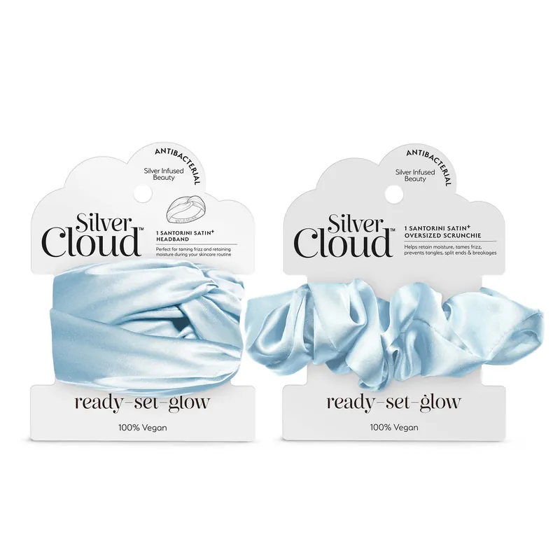 Santorini Satin+ Headband And Oversized Scrunchie Blue - Silver Cloud