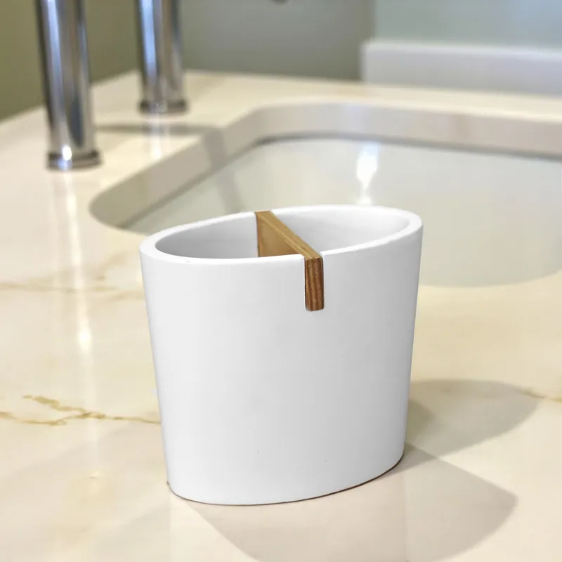 Sonata White & Bamboo Toothbrush Holder - Showerdrape