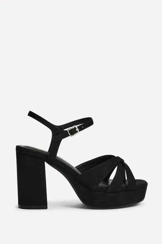 Selene Black Faux Suede Wide Fit Crossover Platform Heels - Linzi