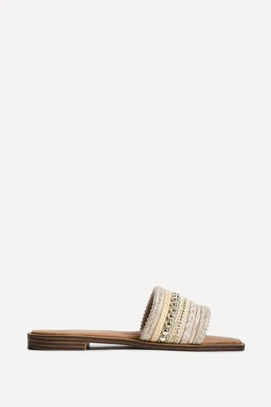 Mariel Natural Embellished Flat Sandals - Linzi