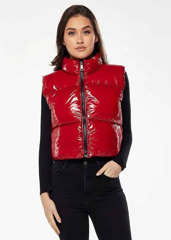 Wet Look Gilet in Red - Liquorish