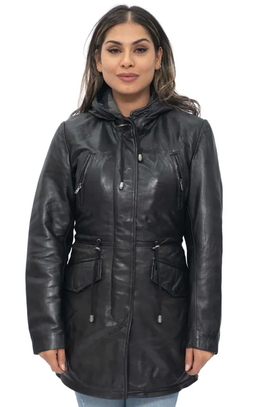 Leather Hooded Parka Jacket-Bucharest
