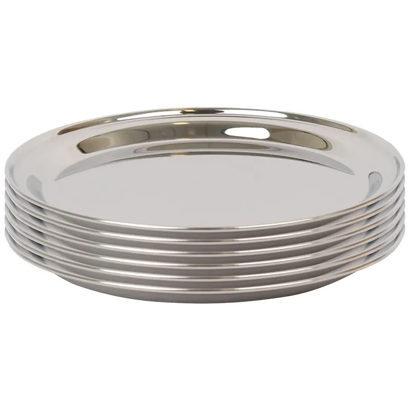 40.5cm Stainless Steel Serving Platter - Chrome Dinner Tray - Set of 6