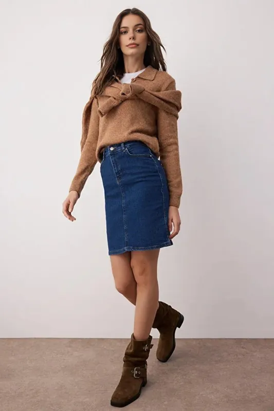 High Waist Stretch Mini Denim Skirt - WOVCOR