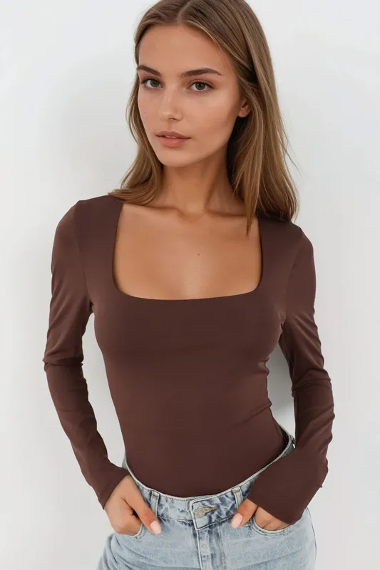Slim Fit Square Collar Knit Top - Hiccup