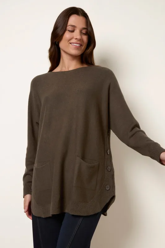Khaki Pocket Slash Neck Jumper - Blue Vanilla