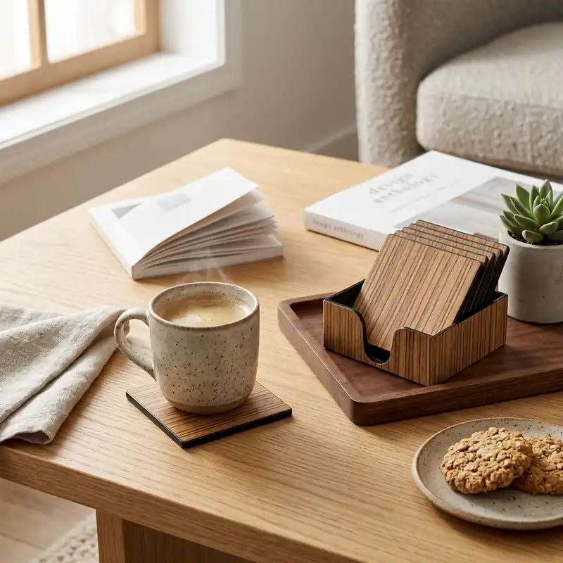 Mareel Plastic And Wood Veneer Coasters Set Of 6 - Orsina
