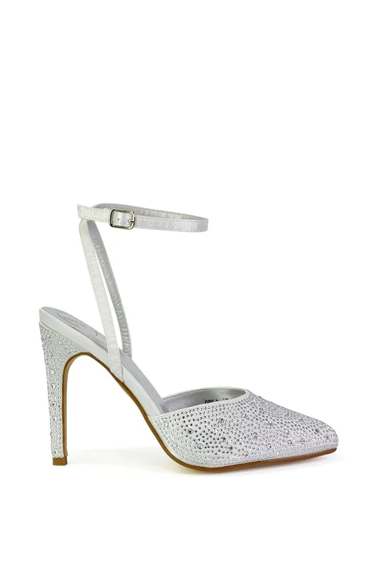 Indyah' Diamante 2 Part Shoes Ankle Strap Stiletto High - XY London