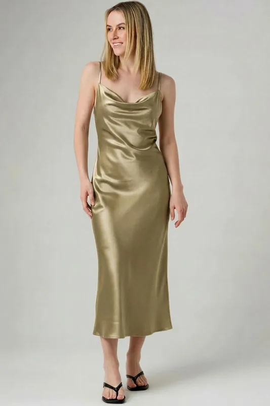 Cowl Neck Satin Midi Dress - Influence