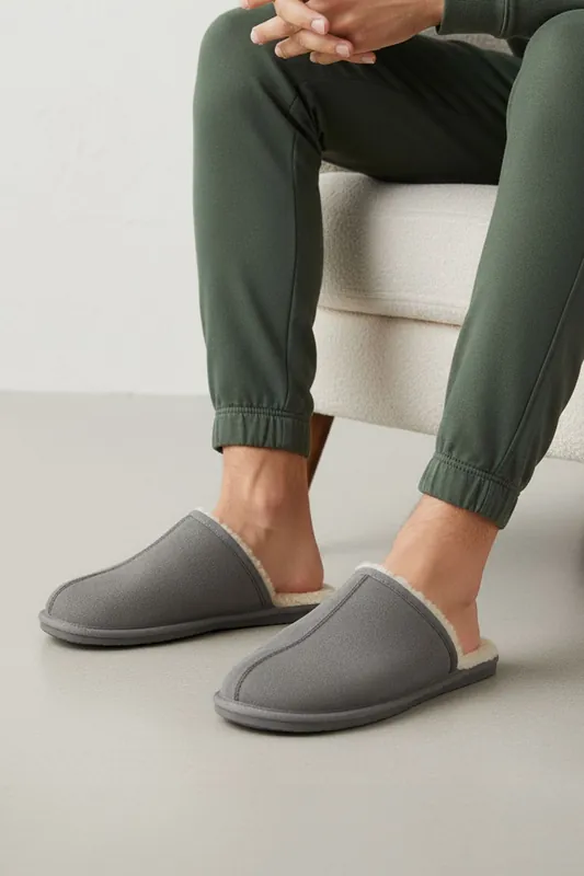 Smithfield Premium Suede Leather Fleece Lined Mens Winter Slippers - Silver Street London